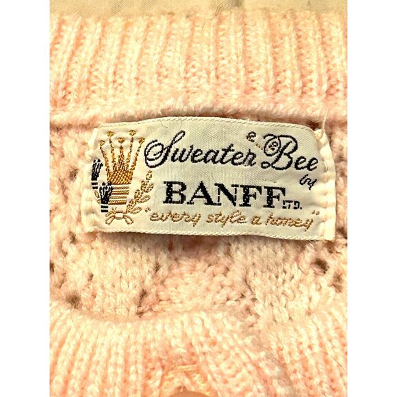 Vintage Sweater Bee By Banff Pink Cardigan Sweater Cable Knit Button Closure PIC - Picture 5 of 7